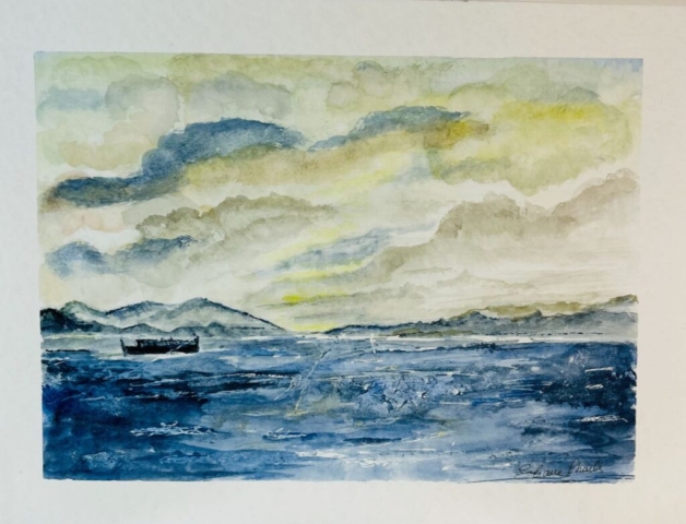 Le bord de mer est un sujet idéal pour les peintres aquarellistes. Les jeux de lumière, les nuances de bleu, de turquoise et d’ocre, et les effets de transparence sont parfaitement adaptés à cette technique